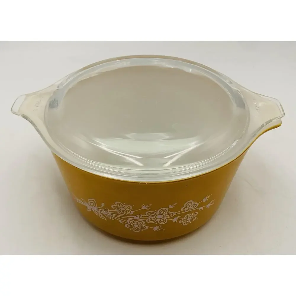 Pyrex Vintage Butterfly Gold Casserole Dishes 1L & 1.5L 473-b 474-b w/ Lids